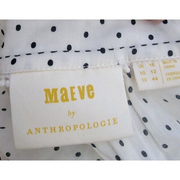 Maeve By Anthropologie Wht/blk Polka Dot Tie Bac Top Sz 12 Cottage Retro Office - Picture 3 of 5